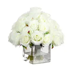Wedding Collection 13in. Artificial Rose Arrangement in Glass Vase
