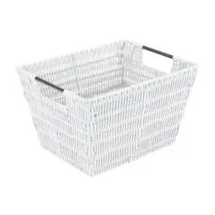 Simplify Medium White Rattan Storage Basket