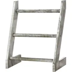3-Tier Rustic Wood Farmhouse Wall Hanging Ladder Towel Rack Light Gray