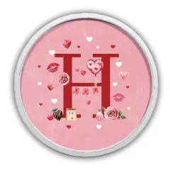 20" Valentine Things White Framed Round Monogram Print H