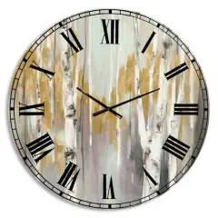 Designart 'Silver And Yellow Birch Forest Ii Farmhouse Wall Clock