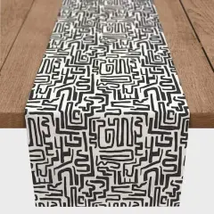 Black Maze Lines 16" x 72" Cotton Twill Runner