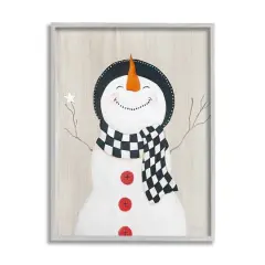 Stupell Industries Happy Smile Winter Snowman Framed Giclee Art Gray
