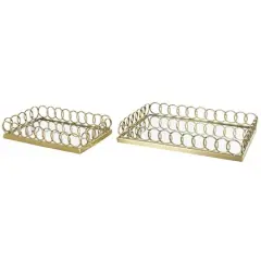 Gold Stainless Steel Metal Geometric Mirrored D&eacute;cor Trays, 2ct.