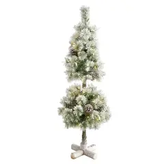 3ft. Pre-Lit Flocked Artificial Christmas Tree Topiary, Warm White LED Lights