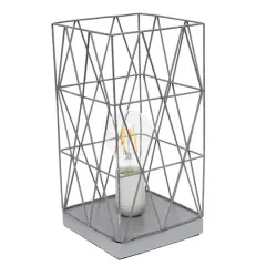 Simple Designs 10" Geometric Square Metal Table Lamp Gray