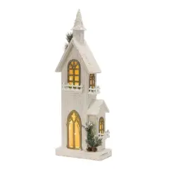 27" White-Washed Holiday Church LED Tabletop Town D&eacute;cor