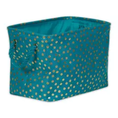 Medium Polyester Rectangle Bin With Gold Dots Teal