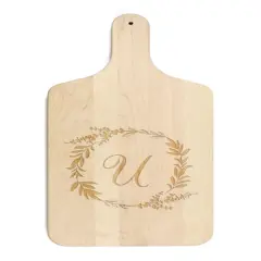 Floral Wreath Monogram Maple Paddle Cutting Board U