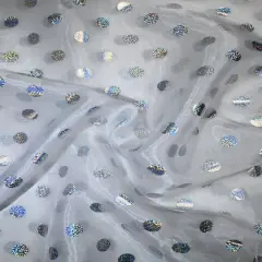 Feldman White with Silver Foil Polka Dots Organza