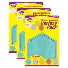 Trend Enterprises&reg; I Heart Metal Hexagons Classic Accents&reg; Variety Pack, 3 Packs of 36