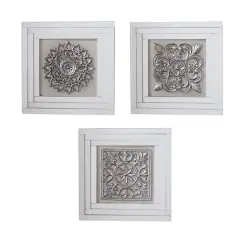 16" White & Silver Mirror Glam Floral Wall D&eacute;cor Set
