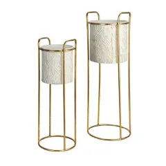 Hello Honey&reg; Cream & Gold Metal Planter Set on Stands