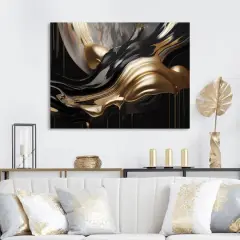 Designart "Gold And Black Captivating Marble Ii" Abstract Marble Wall Decor