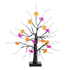 18in. Pre-Lit Artificial Halloween Ghost, Bats & Pumpkins 24 LED Lighted Ornament Tree