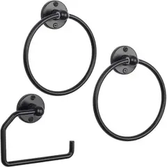 Stainless Steel Towel Rings & Toilet Paper Holder Set Black