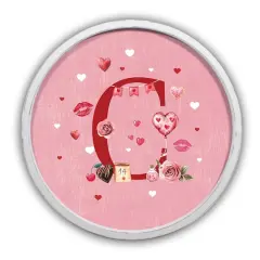 20" Valentine Things White Framed Round Monogram Print C