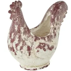 14" White & Rust Colored Rooster Planter