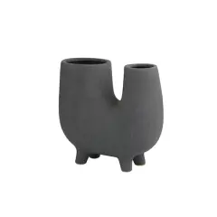 8" Dark Gray Ceramic U-Shaped Abstract Vase with Small Feet