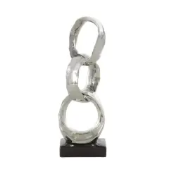 15" Silver Abstract Interlocked Rings Ceramic Sculpture with Black Base