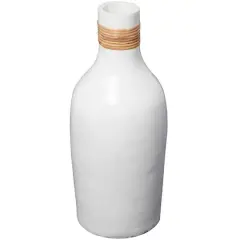 20" White Ceramic Vase with Wrapped Rattan Detailing