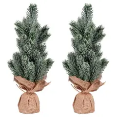 15" Unlit Frosted Spruce Sapling Artificial Christmas Tree Set