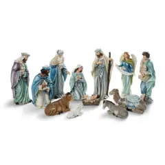 Glitzhome&reg; Oversized Deluxe Blue Resin Nativity Figurine Set