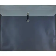 JAM Paper 15" x 18" Metallic Charcoal Blue Button & String Closure Plastic Envelope, 12ct.