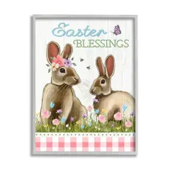 Stupell Industries Easter Blessings Gingham Spring Bunnies Framed Giclee Art Gray
