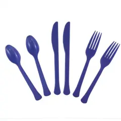JAM Paper Navy Premium Extra Heavy Weight Plastic Cutlery, 24ct.