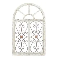 46" White & Brown Rustic Metal & Wood Arched Gate Wall D&eacute;cor