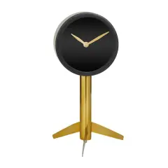 11" Black Stainless Steel Clock with Gold Stand