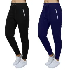 Galaxy by Harvic Women's Relaxed-Fit Fleece-Lined Zipper Pockets Jogger Sweatpants, 2 Pack Black/Navy