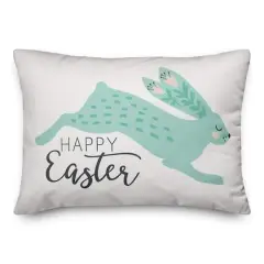 Teal Leaping Rabbit Throw Pillow