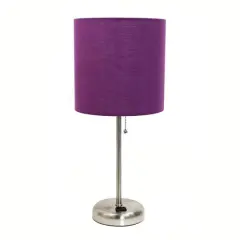 LimeLights 19.5" Stick Lamp with Charging Outlet and Fabric Shade Brushed Steel and Purple