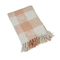 Hello Honey&reg; Blush & Cream Plaid Hand-Woven Cotton Throw with Fringe