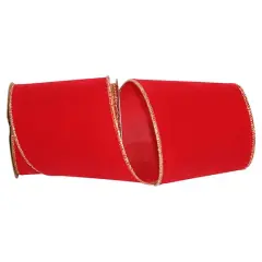 The Ribbon Roll 4" x 10yd. Velvet Wired Ribbon Red/Gold