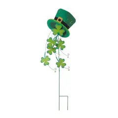 Glitzhome&reg; 42" St. Patrick's Metal Leprechaun Hat Shamrocks Yard Stake