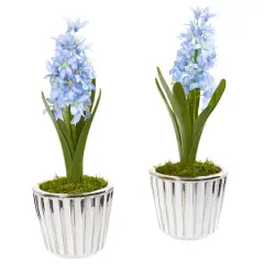13" Hyacinth Artificial Arrangement in White Vase with Silver Trimming (Set of 2)