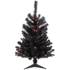 3ft. Pre-Lit Black Noble Spruce Artificial Halloween Tree, Orange Lights