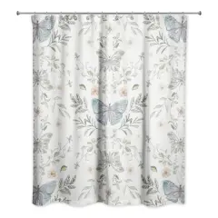 Butterfly Pattern Shower Curtain White