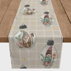 90" Gray & White Check Gnome Globe Pattern Cotton Twill Runner