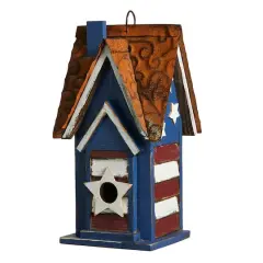 Glitzhome&reg; 12.25" Patriotic Distressed Wood Villa Birdhouse