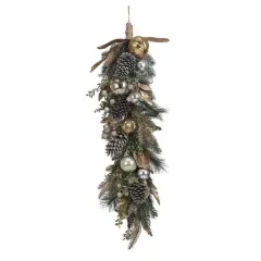 Hello Honey&reg; 2.5ft. Faux Pine Swag with Ornaments, Pinecones & Glitter