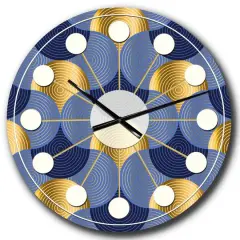 Designart 'Retro Luxury Waves In Gold And Blue Viii Mid-Century Modern Wall Clock