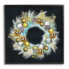 Stupell Industries Seasonal Ornaments Pine Wreath Framed Giclee Art Black