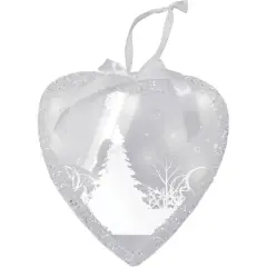 8" Glitter Silver & White Pre-Lit LED Wintery Woods Scene Christmas Heart Ornament