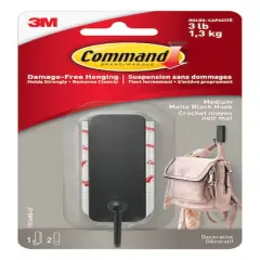 Command&trade; Medium Decorative Hook, Matte Black