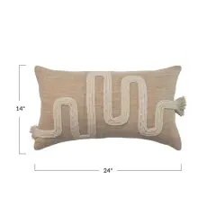 Hello Honey&reg; Natural Cotton & Jute Lumbar Pillow with Embroidery & Fringe