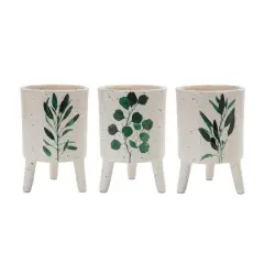 6" Footed Green Foliage Print Dolomite Planter Set